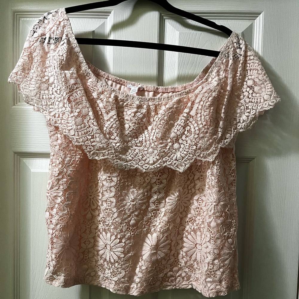 BP Lace Pink Off Shoulder Blouse